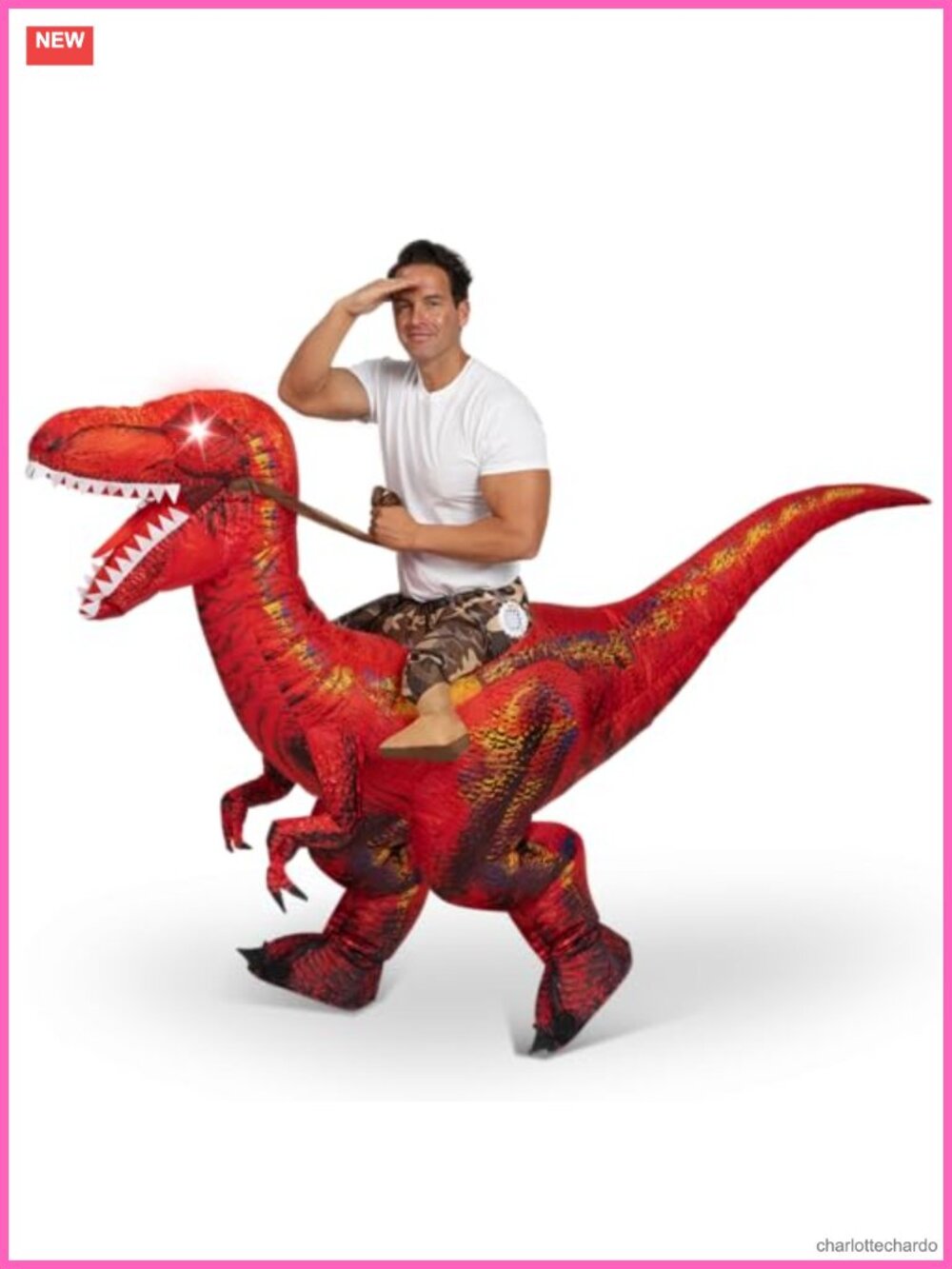 Adult Inflatable Dinosaur Costume Ride-On Raptor Light Eyes Halloween
